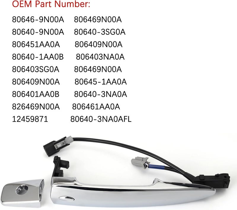 Jepacr 806469N00A Exterior Chrome Door Handle Front Left Driver Side, with Sensor and Smart Keyless Entry System, for 2009-2018 Nissan Sentra/Maxima/Murano/Leaf Replace# 80646-9N00A 806451AA0A - Image 3